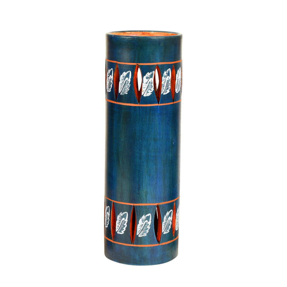 Autumn Leaf Handpainted Tubular Earthen Vase