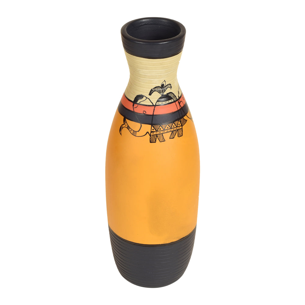 Yellow Earthen Vase with Madhubani Tattoo Art