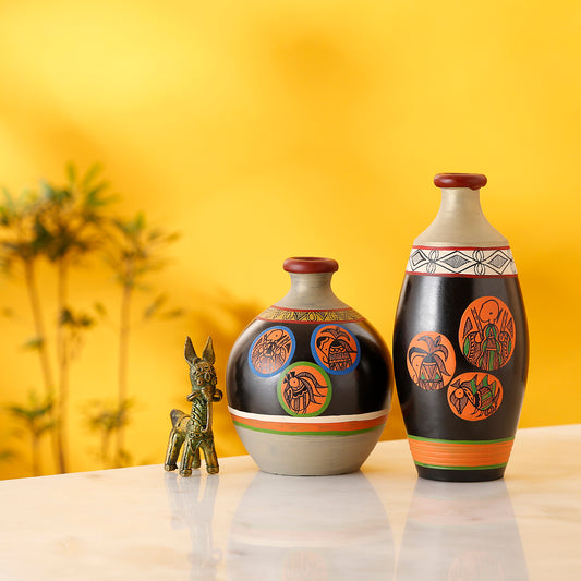 Black Earthen Vases with Madhubani Tattoo Art - So2