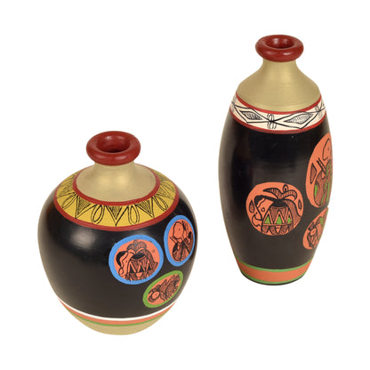 Black Earthen Vases with Madhubani Tattoo Art - So2