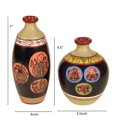 Black Earthen Vases with Madhubani Tattoo Art - So2