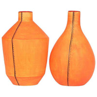 Vase Earthen Handcrafted Orange Warli (Set of 2) (6.1x3.7/6.3x3.7)