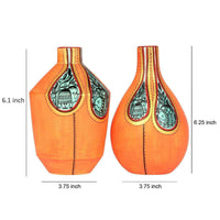 Vase Earthen Handcrafted Orange Warli (Set of 2) (6.1x3.7/6.3x3.7)