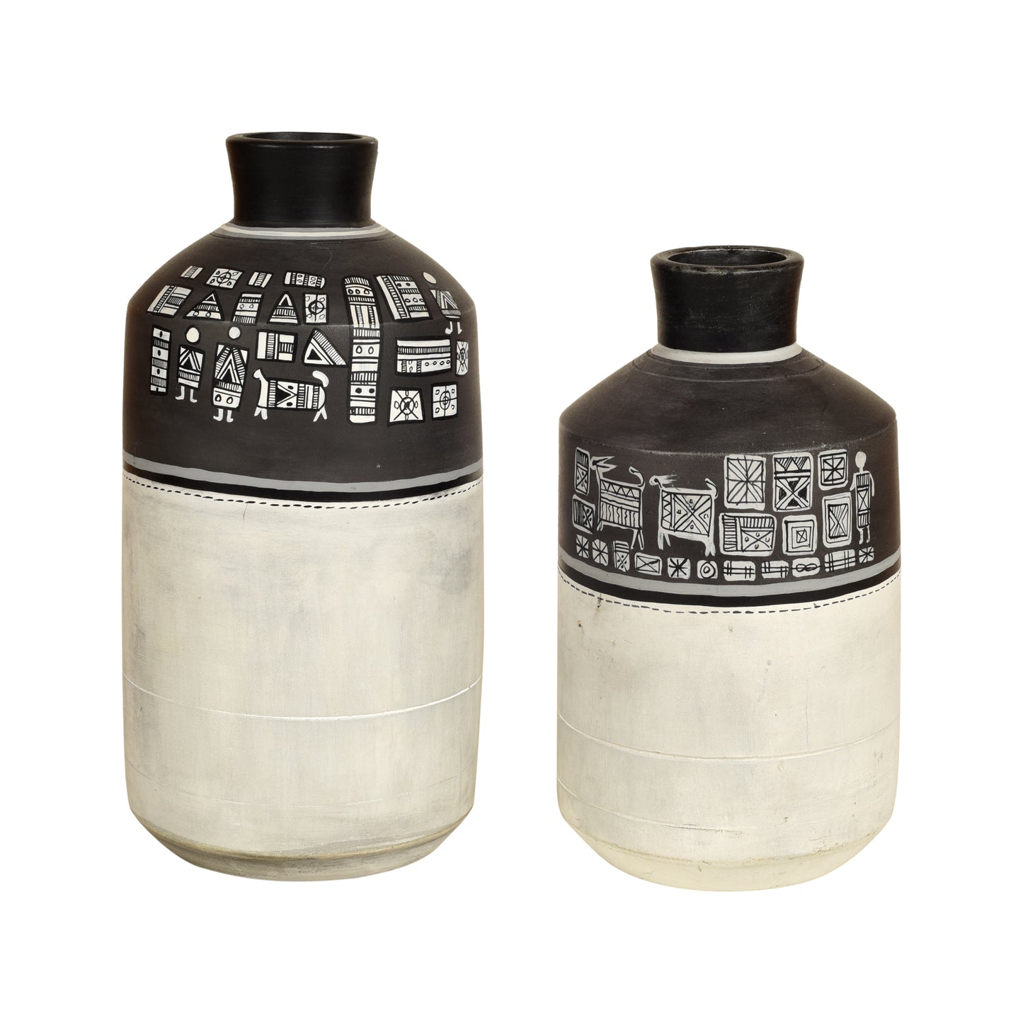 Earthen Vases Handpainted with Warli Motifs