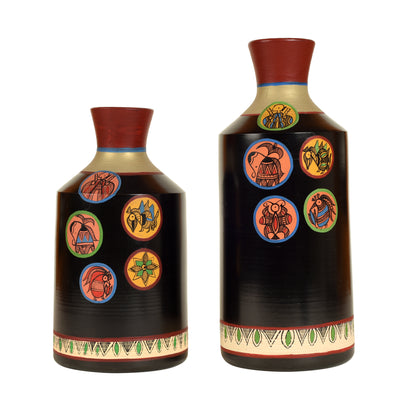 Earthen Vases Handpainted in Madhubani Tattoo Art