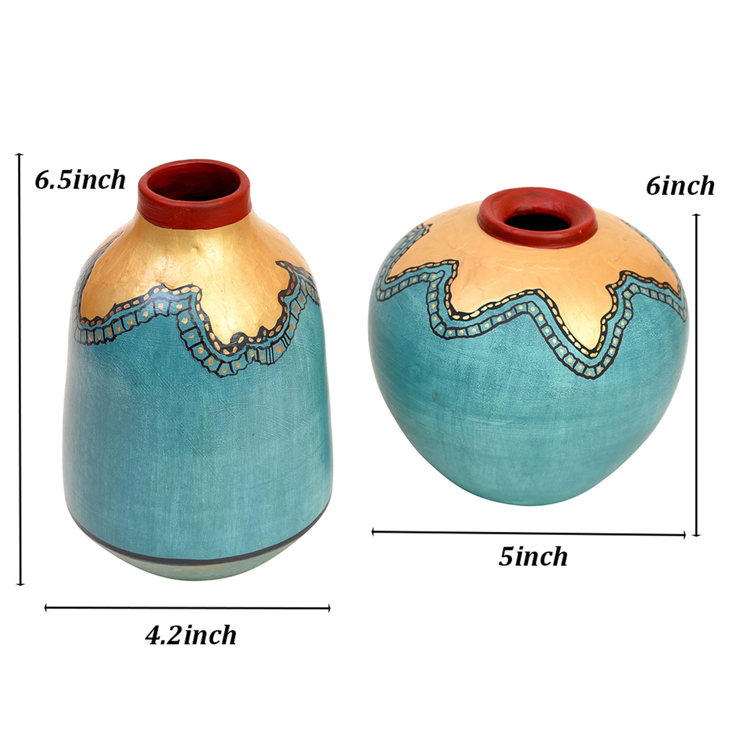 Turquoise Blue Golden Glaze Vase Set of 2 (6x5/6.5x4 Dia)