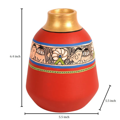 Vase Earthen Red Madhubani (Set of 2) (3.5x6.5/6.5x5.5)