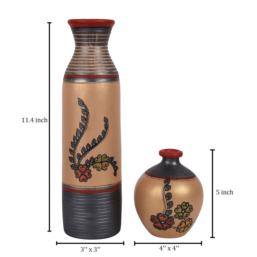 Vase Earthen Simmer Gold Madhubani (Set of 2)