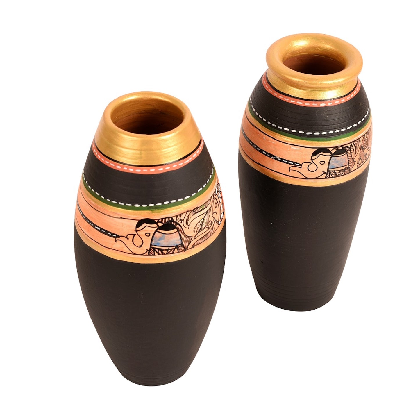 Vase Earthen Black Madhubani (Set of 2) (6.4x3/6x3)