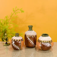 Coco-F Jute Embellished Earthen Vases in Warli Art