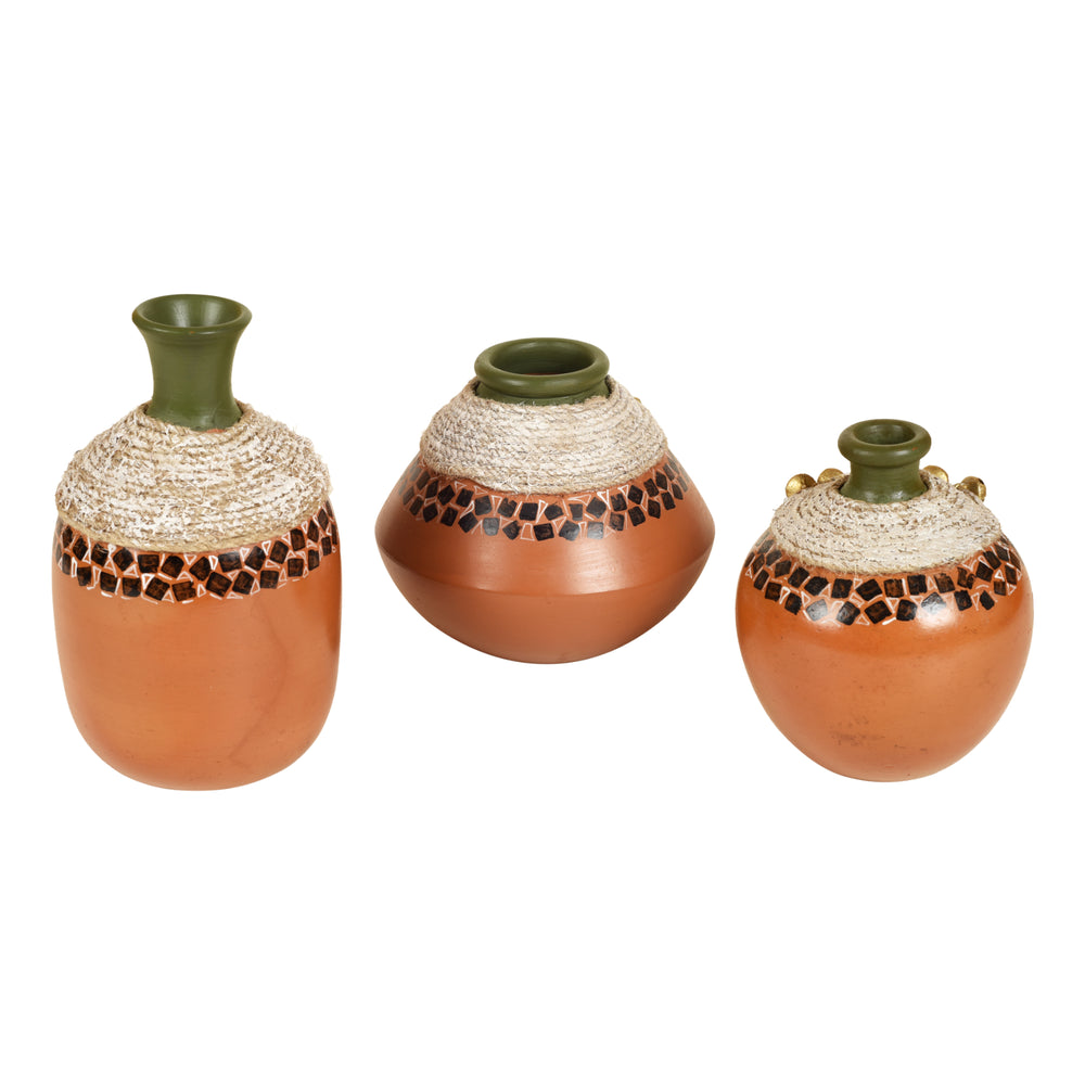 Coco-F Jute Embellished Earthen Vases in Warli Art