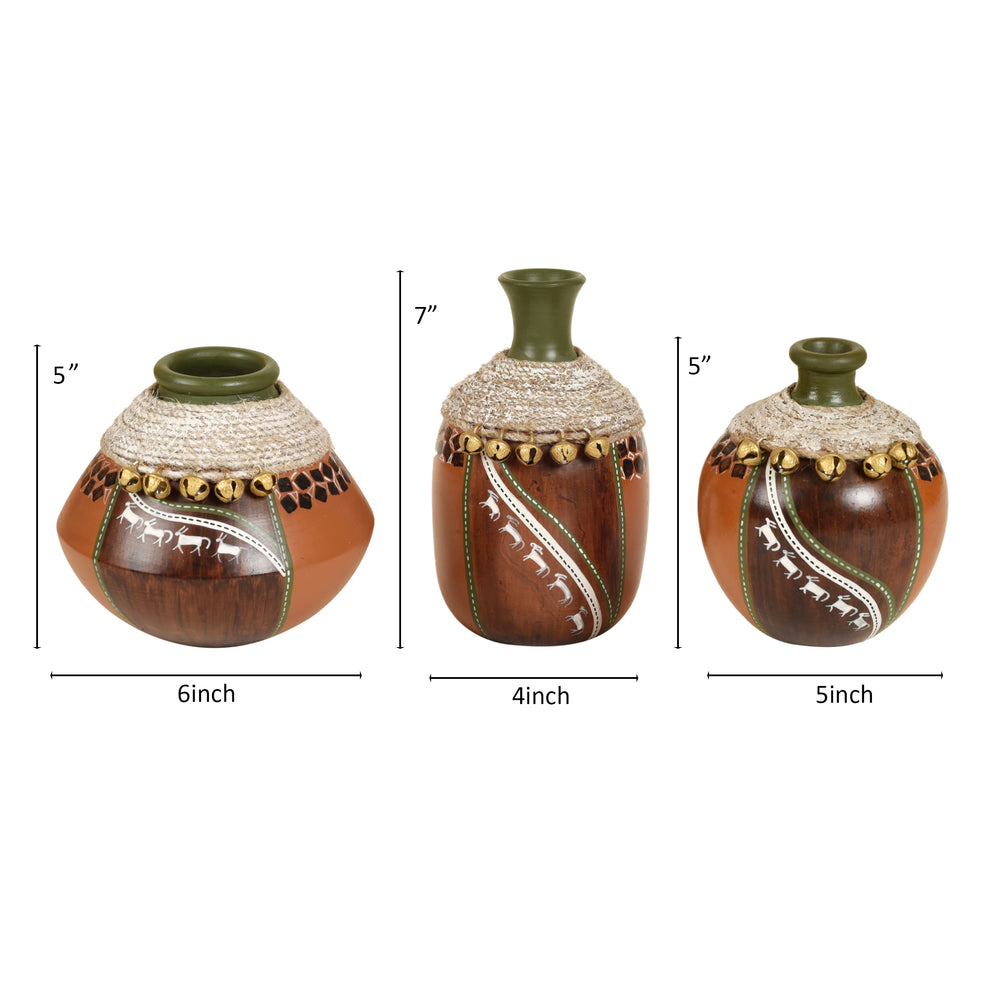 Coco-F Jute Embellished Earthen Vases in Warli Art