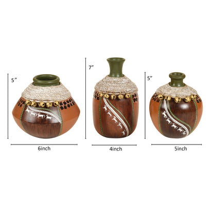 Coco-F Jute Embellished Earthen Vases in Warli Art