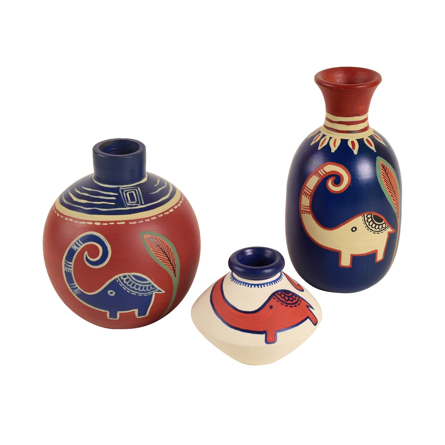Happy Elephant Terracotta Vases (Set of 3)