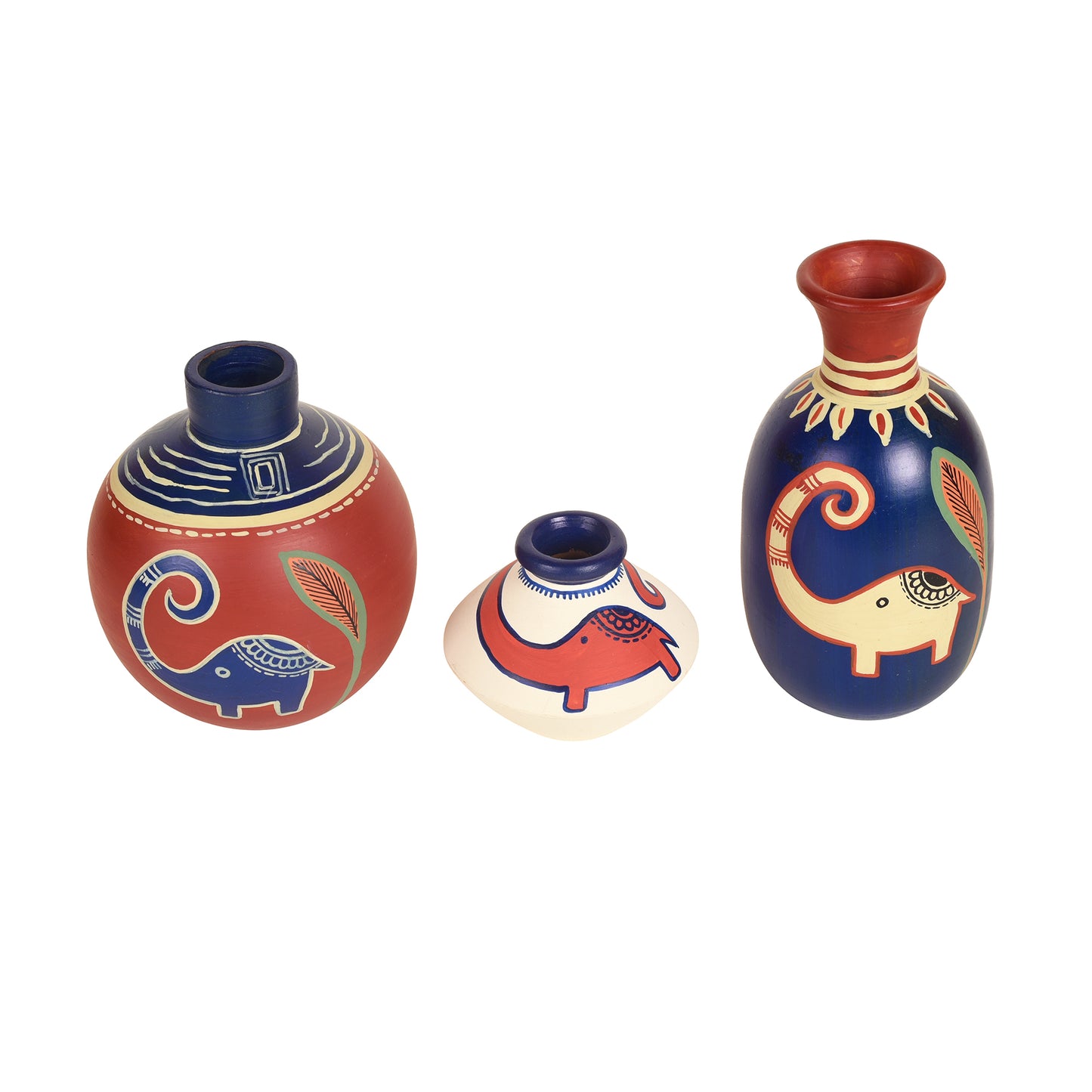 Happy Elephant Terracotta Vases (Set of 3)