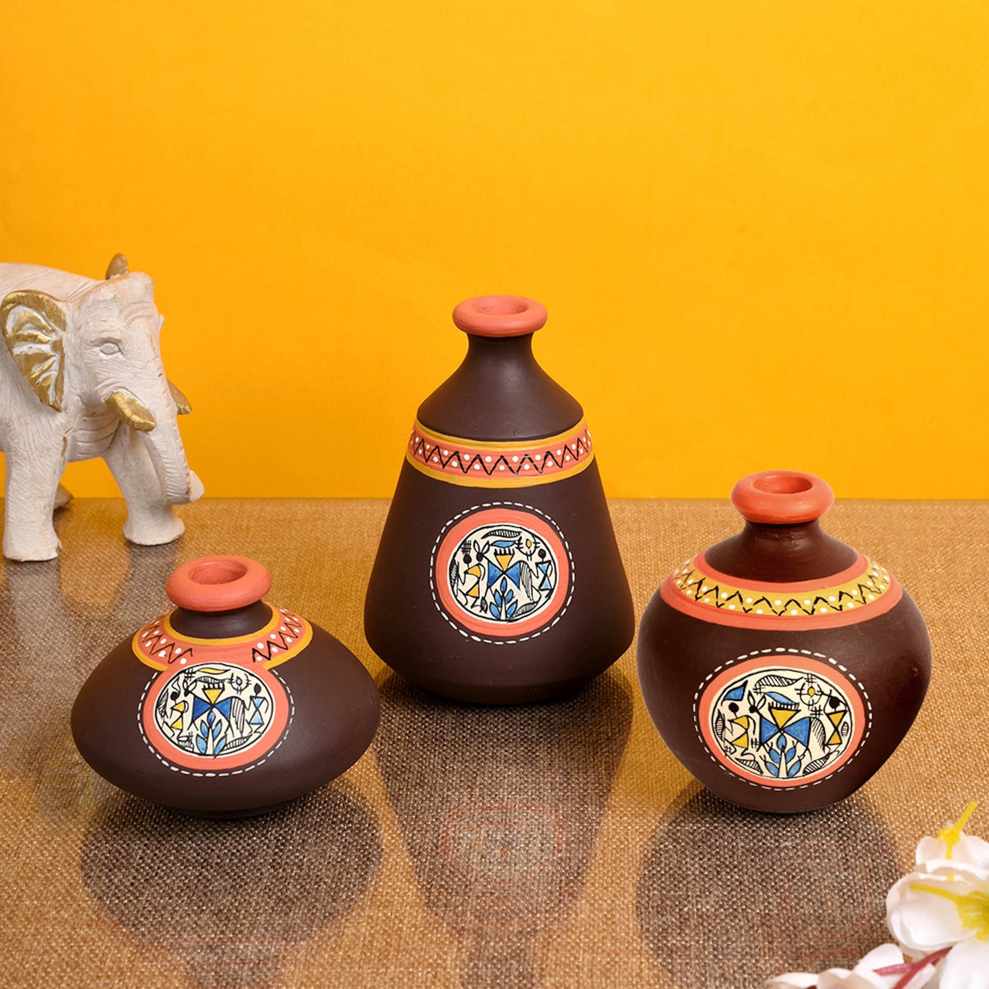 Vase Earthen Miniatures Brown Warli (So3) 2.5/5/3.5