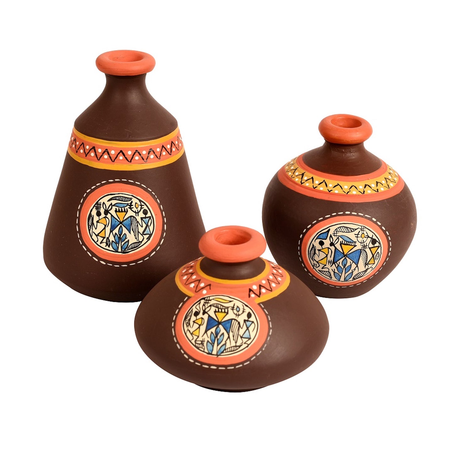 Vase Earthen Miniatures Brown Warli (So3) 2.5/5/3.5