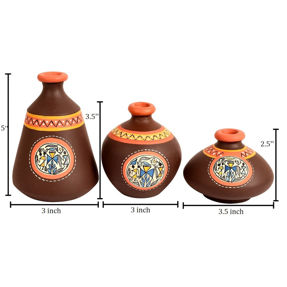 Vase Earthen Miniatures Brown Warli (So3) 2.5/5/3.5