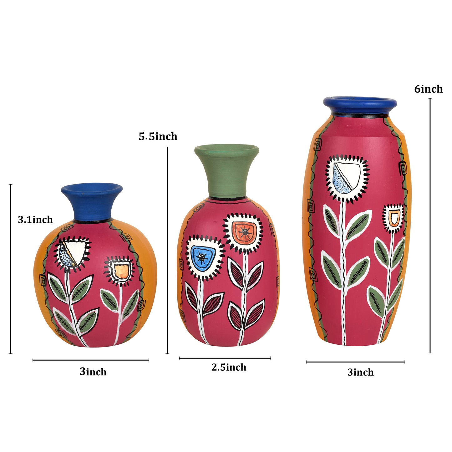 Magenta Smiling Flowers Vases (Set of 3)