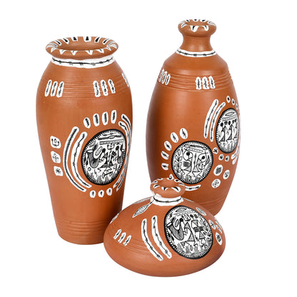 Vase Earthen Natural Warli (Set of 3) 6/6/3