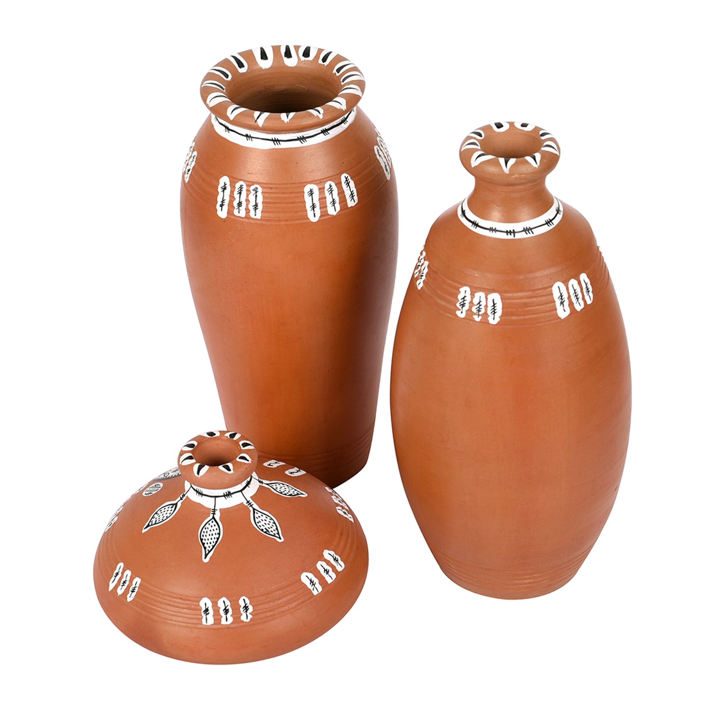 Vase Earthen Natural Warli (Set of 3) 6/6/3