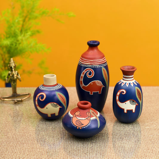 Happy Bule Terracotta Elephant Vases (Set of 4)