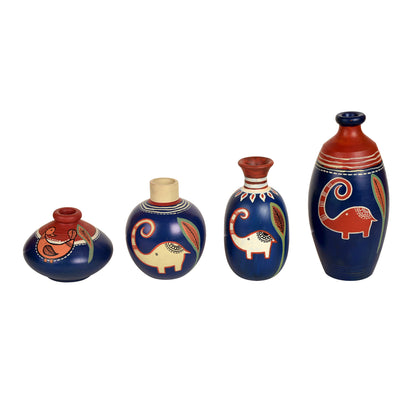 Happy Bule Terracotta Elephant Vases (Set of 4)