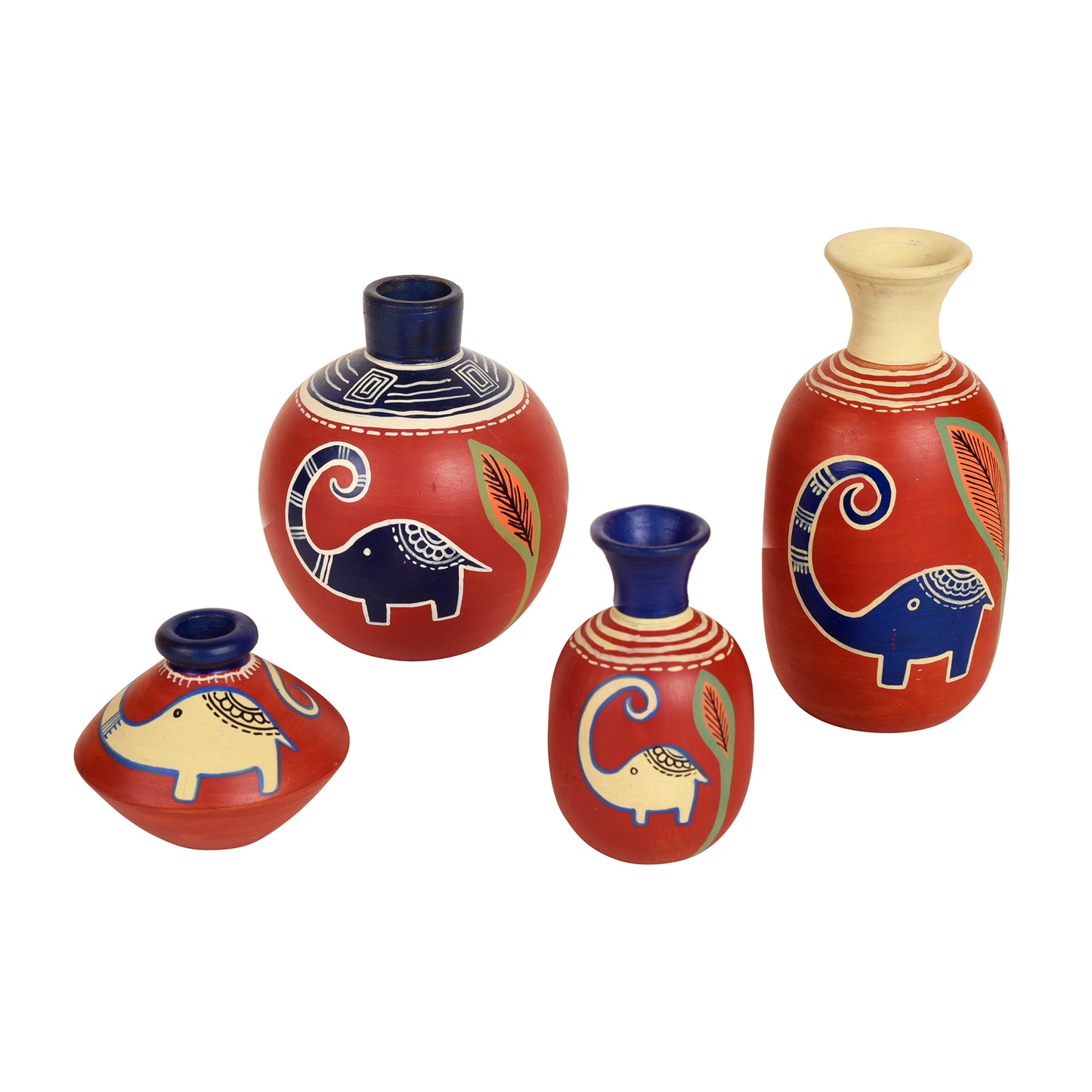 Happy Rustic Red Terracotta Elephant Vases (Set of 4)