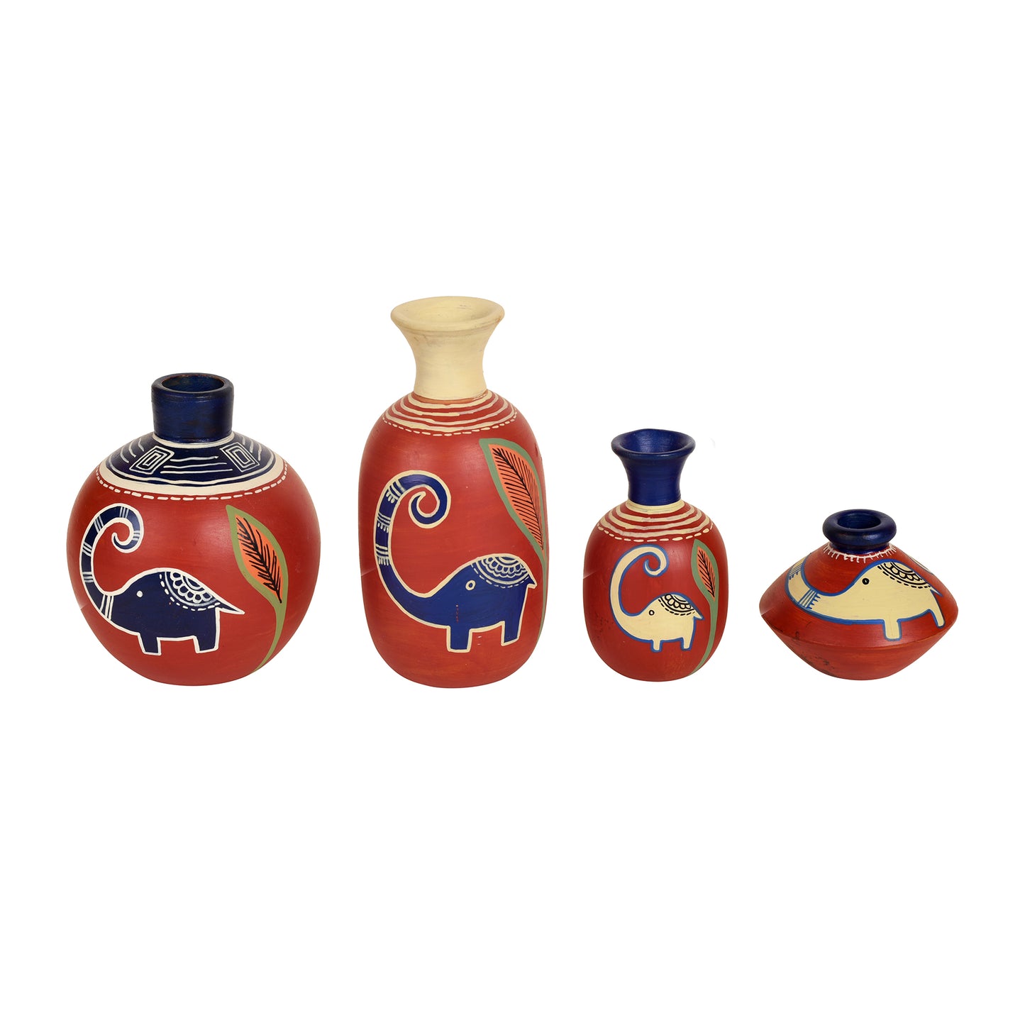 Happy Rustic Red Terracotta Elephant Vases (Set of 4)