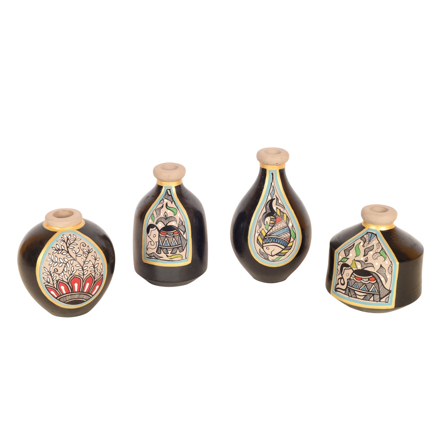Madhubani Terracotta Miniature Vases (Set of 4)