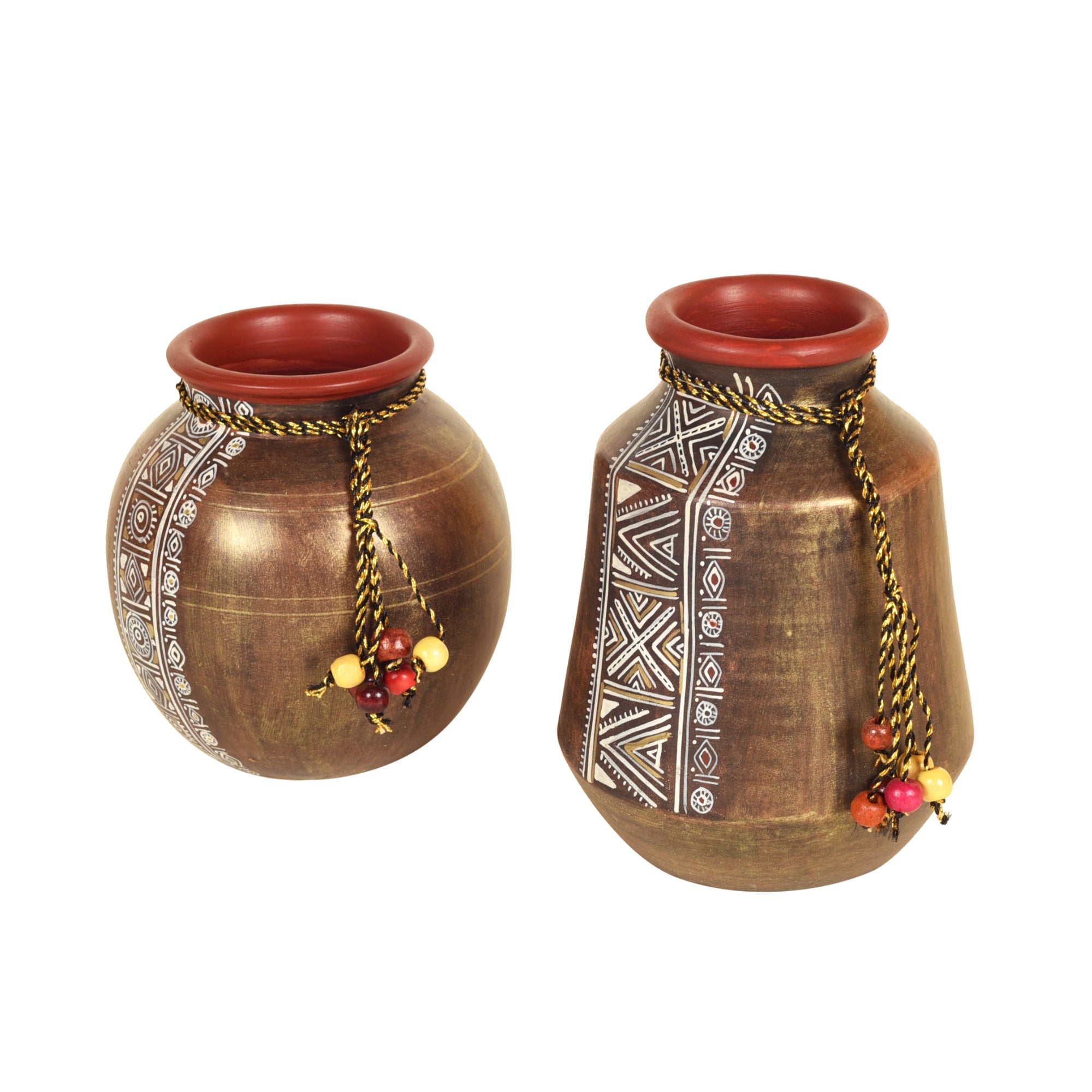 Simmering Sand Handpainted Terracotta Vase (Set of 2)