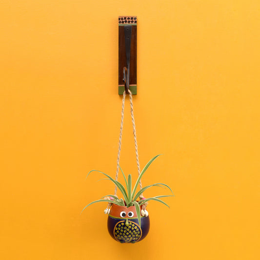 Brown-Blue Earthen Planter on a Classic Wall Hook