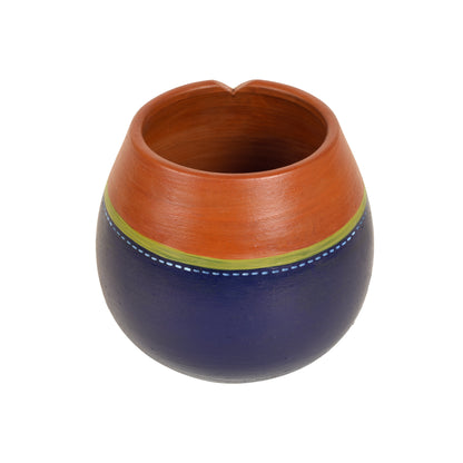 Brown-Blue Earthen Planter Pot (5x5x5)