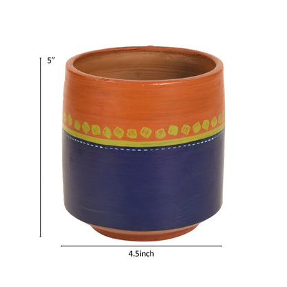 Blue-Brown Earthen Planter Pot (4.5x4.5x5)