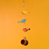 Blue Cup Hanging Bird Feeder with Bird Motifs