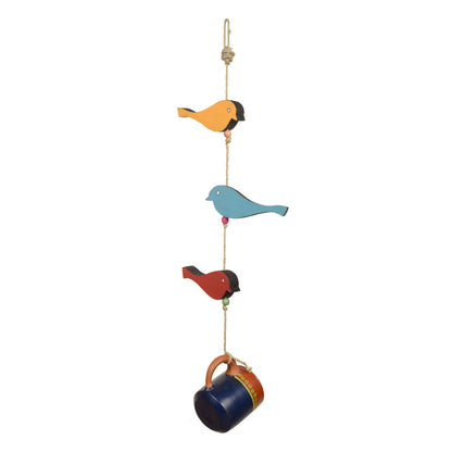 Blue Cup Hanging Bird Feeder with Bird Motifs