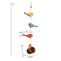 Blue Cup Hanging Bird Feeder with Bird Motifs