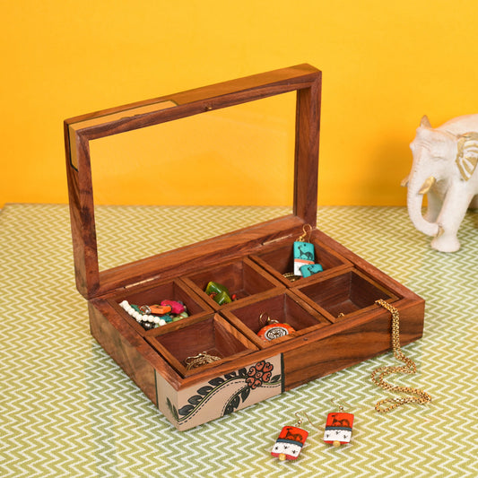 Jewelery Box Handcrafted 6 Slots Madhubani Wooden 8x6x2
