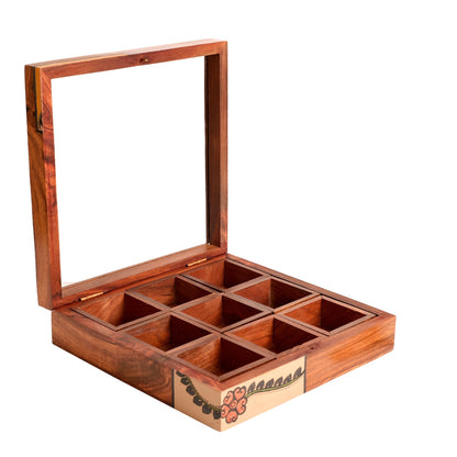 Jewelery Box Handcrafted 9 Slots Madhubani Wooden 8x8x2