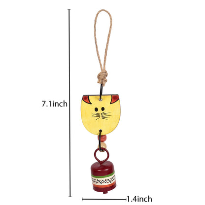 Aakriti Art Creations Handpainted Yellow Wild Cat Wind Chimes with Metal Bell for Outdoor Hanging and Home Decoration