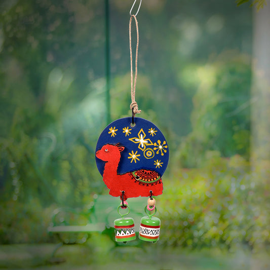 Red Alpaca Windchime with Two Metal Bells