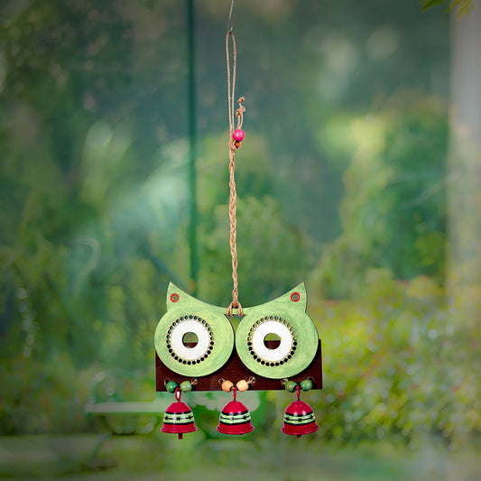 Big Owl Windchime with Three Metal Bells