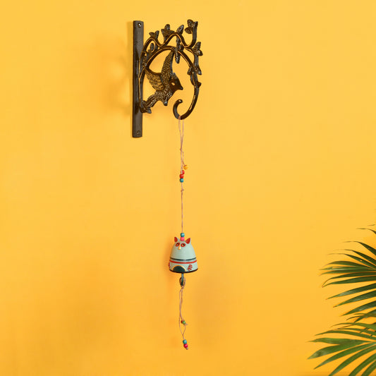 Handpainted Terracotta Wind Chime with Metal Wooden Wall Hanger
