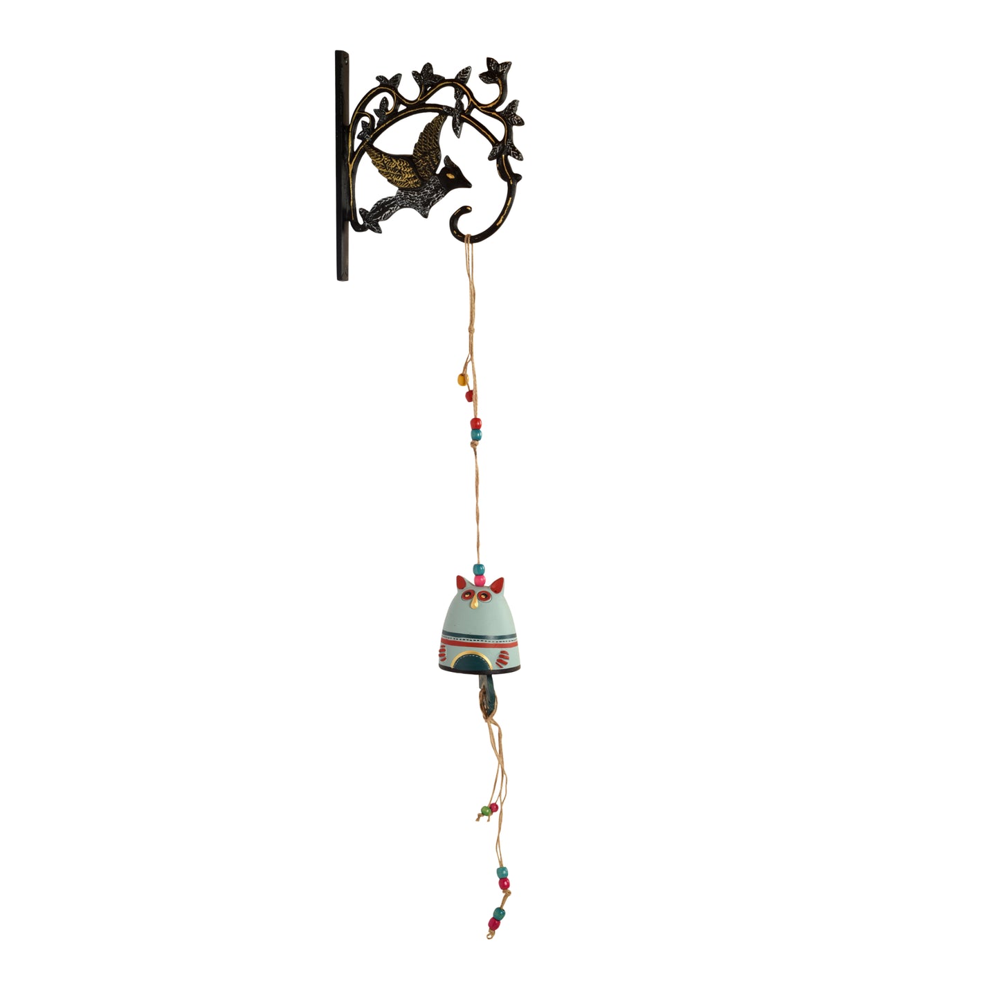 Handpainted Terracotta Wind Chime with Metal Wooden Wall Hanger