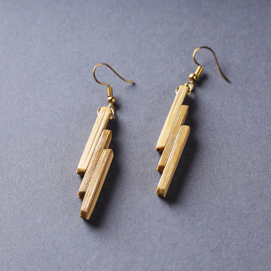 Handcrafted Vertically Placed Three Striped Bamboo Earrings