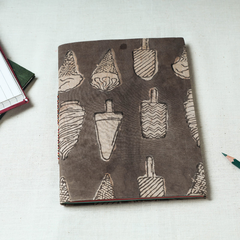 Art Block Print Fabric Cover Handmade Paper Notebook (9 x 7 in)