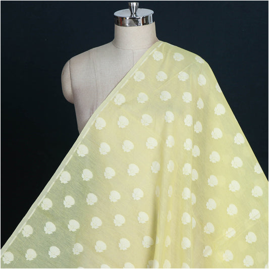 Yellow - Pure Banarasi Handwoven Cutwork Buti Silk Cotton Fabric