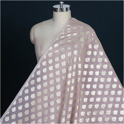 Pink - Pure Banarasi Handwoven Cutwork Zari Buti Silk Cotton Fabric