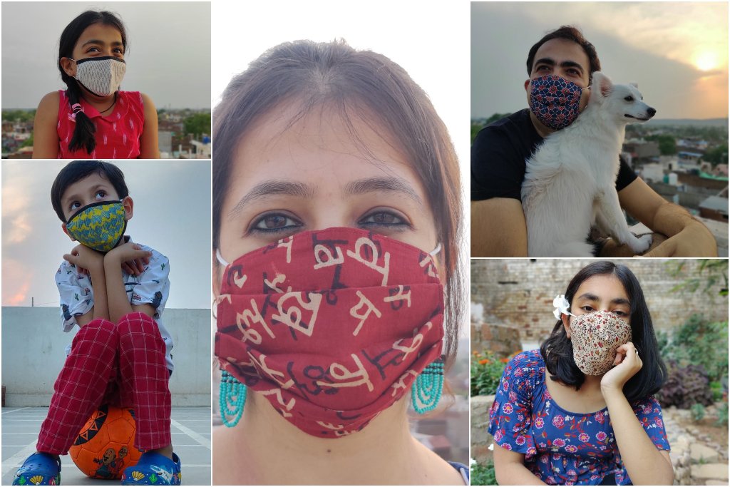 Kantha Work Hand Block Printed Cotton 2 Layer Maska Snug Fit Face Cover