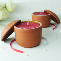 Handcrafted Terracotta Hut Premium Soy Wax Blend Candles/Reusable Candle Pots (Set of 2)